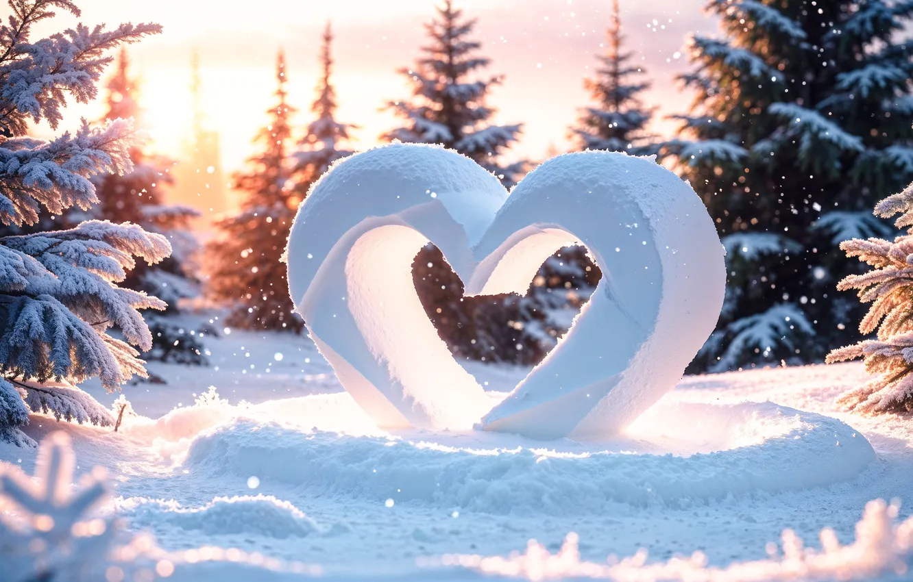 Photo wallpaper winter, frost, forest, white, the sun, snow, trees, love