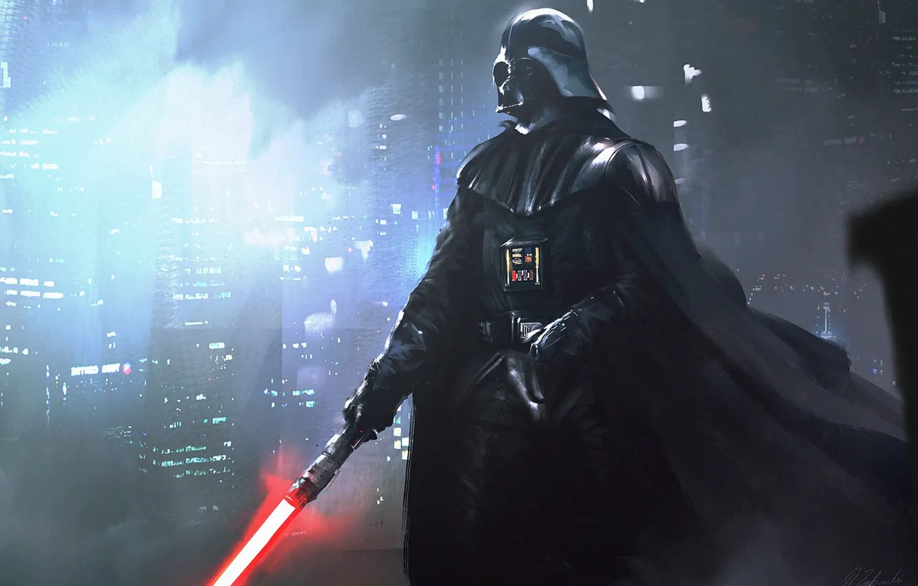 Photo wallpaper building, art, star wars, Darth Vader, Darth Vader, lightsaber