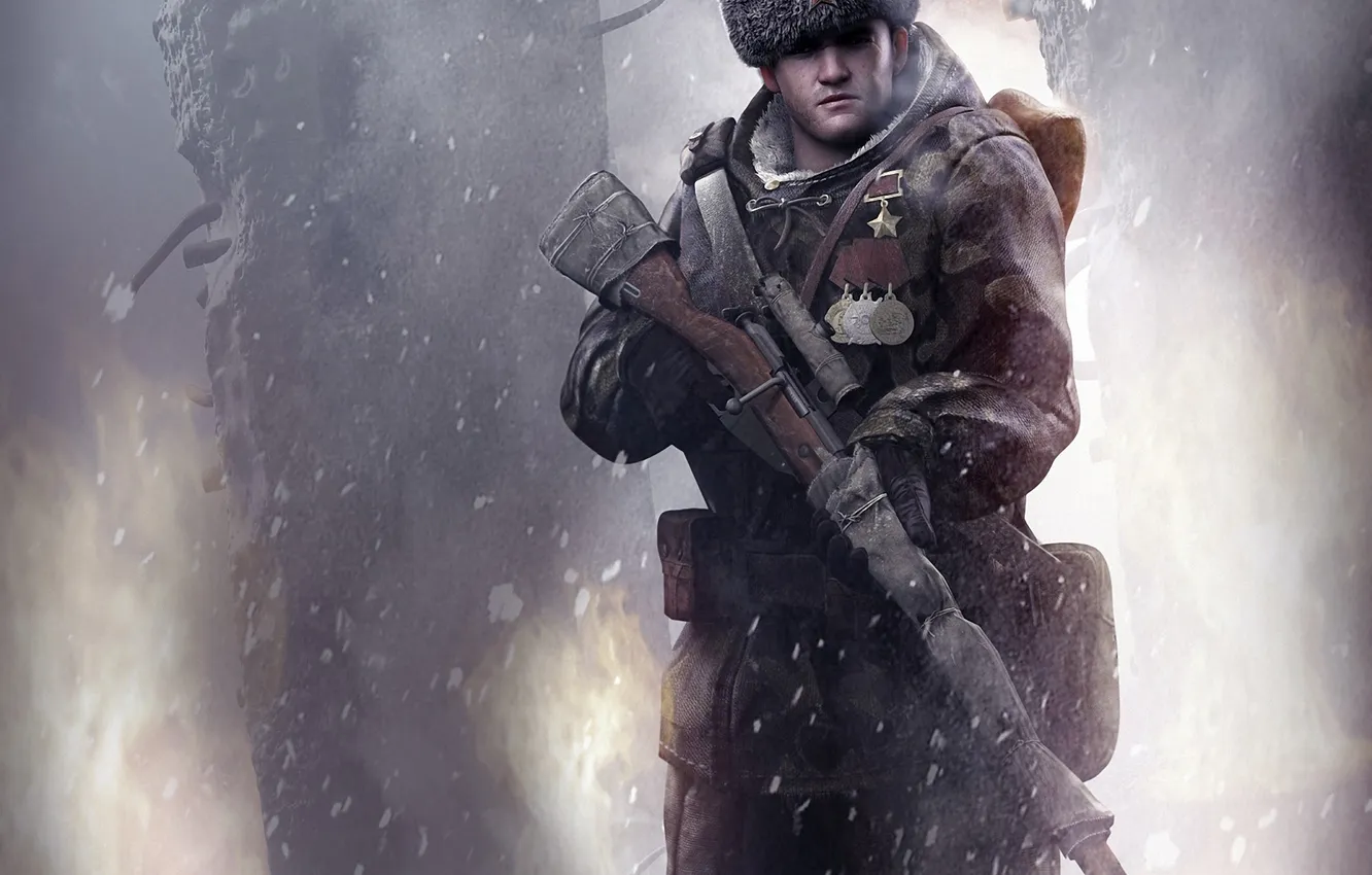 Photo wallpaper snow, art, male, form, sniper, rifle, order, Ava