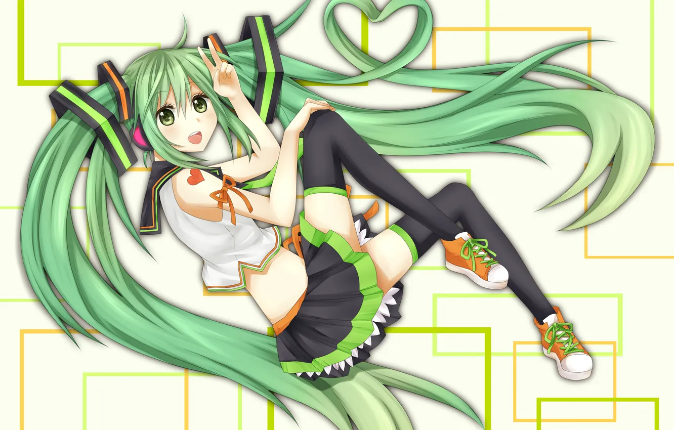 Photo wallpaper look, girl, smile, schoolgirl, vocaloid, hatsune miku, Vocaloid, art