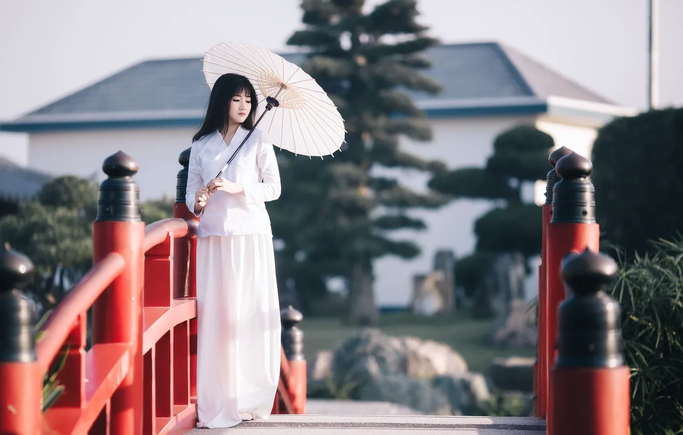 Photo wallpaper girl, umbrella, Asian