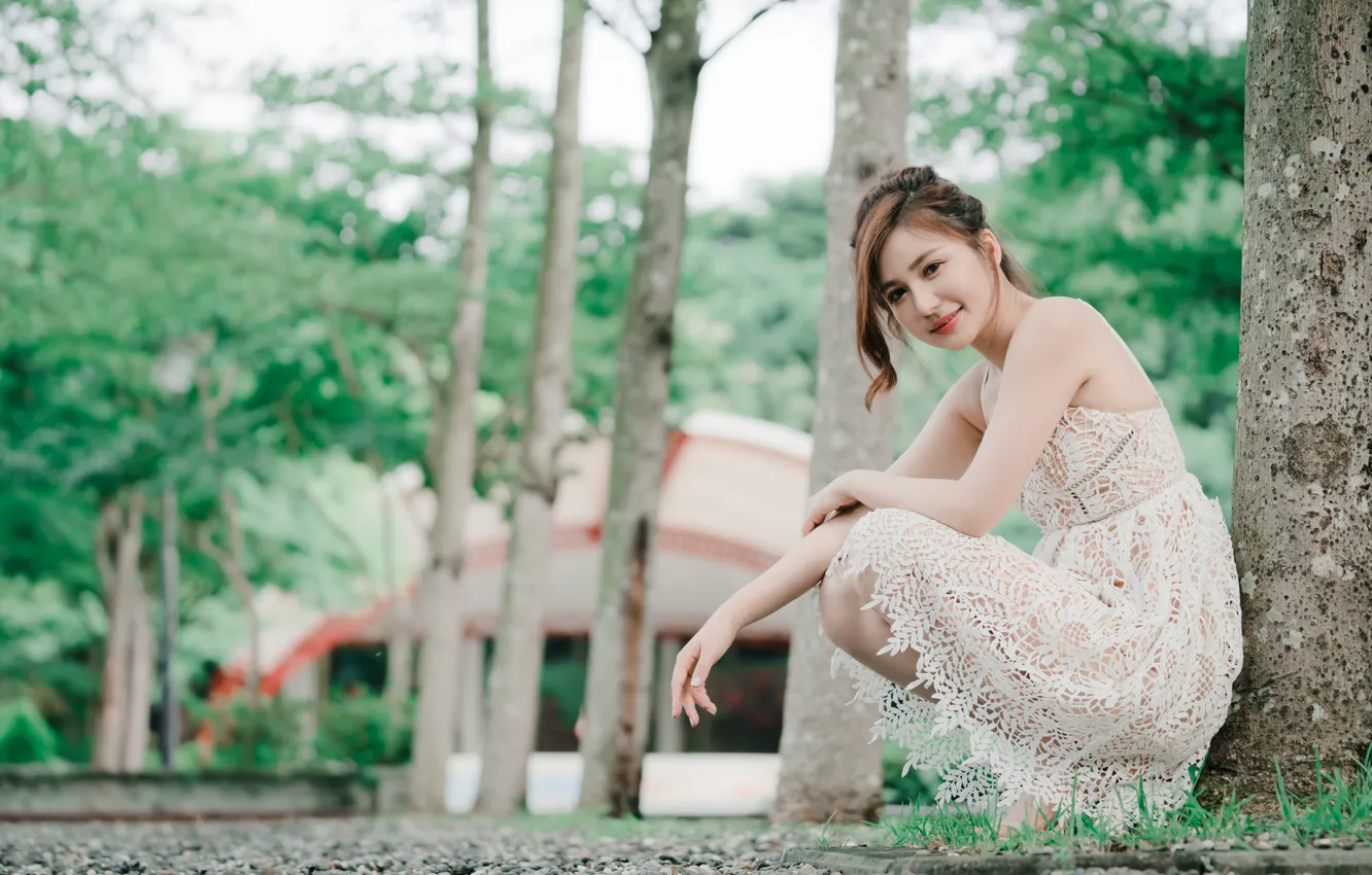 Photo wallpaper look, girl, dress, Asian, cutie