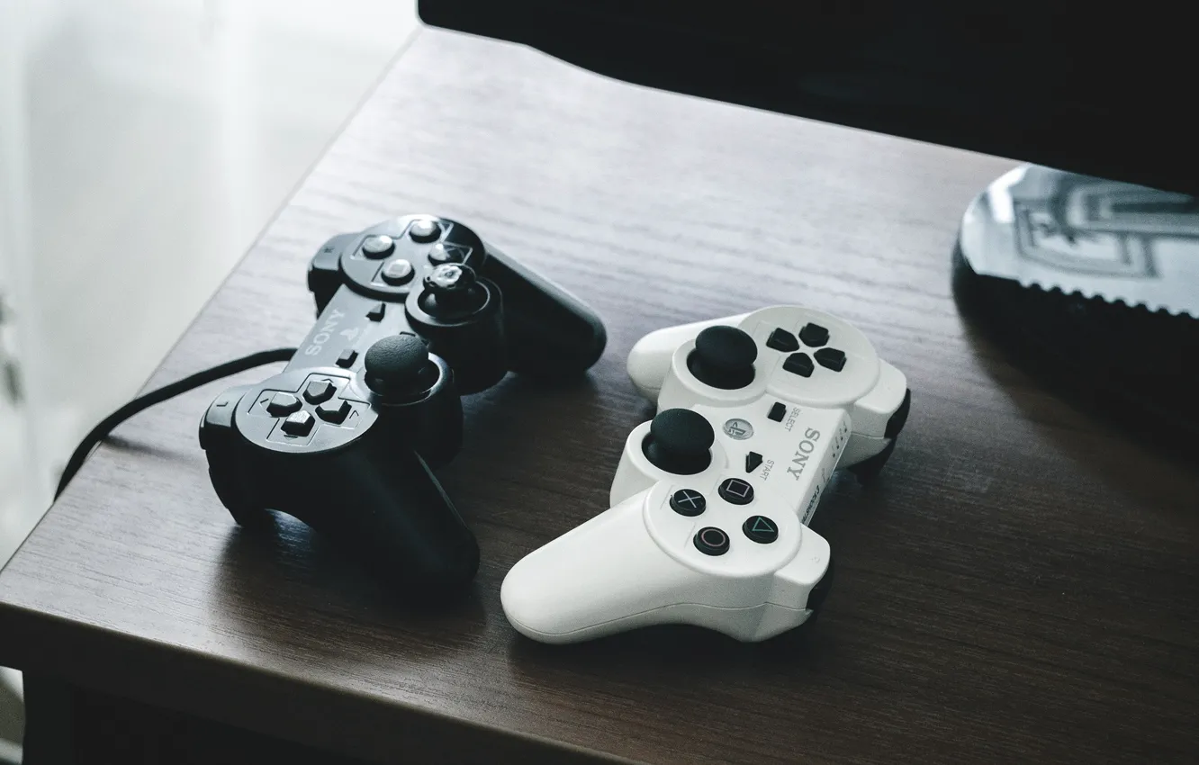 Photo wallpaper white, style, black, Sony, gamepad, Dualshock