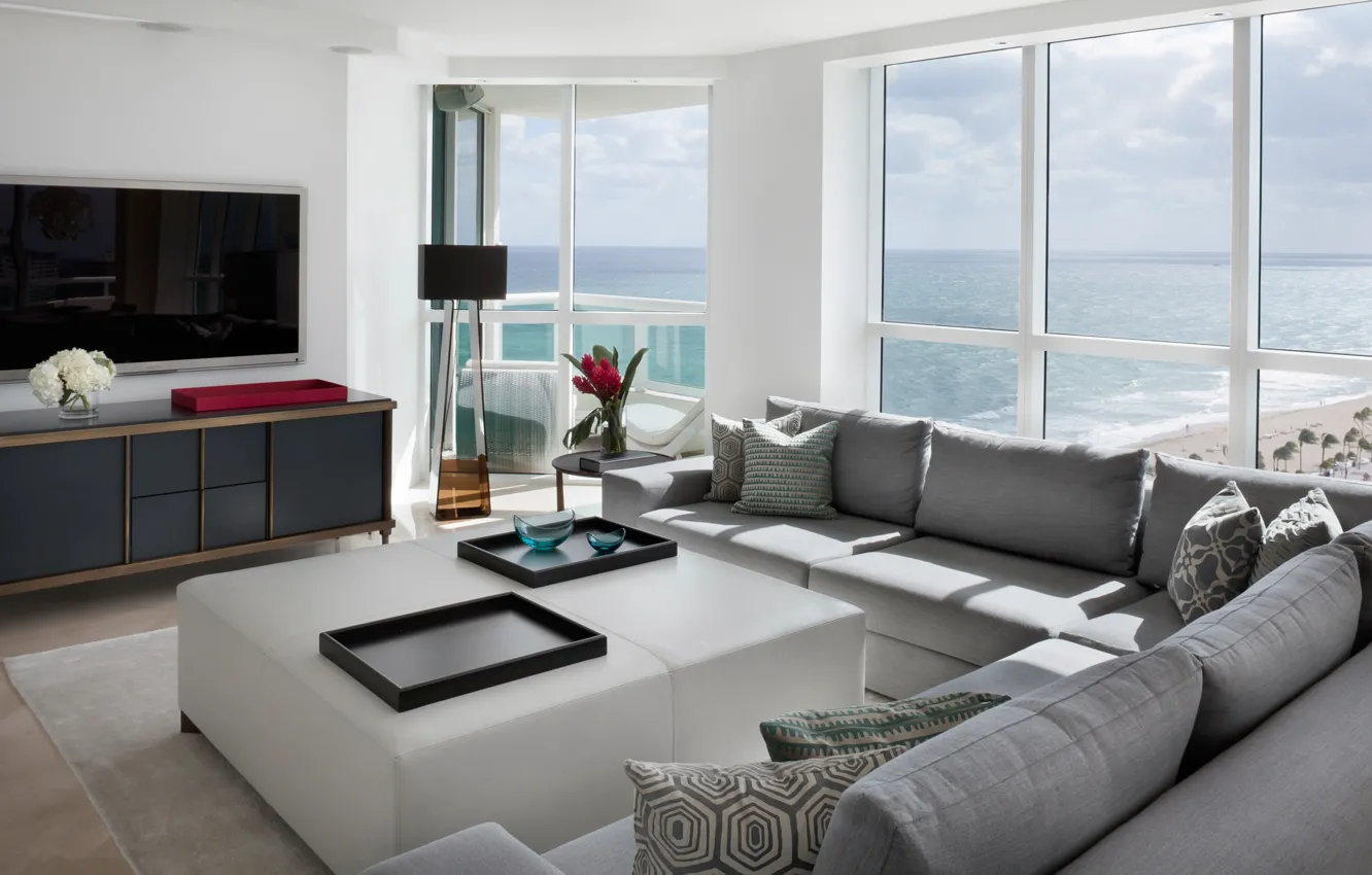 Photo wallpaper design, style, interior, FL, balcony, living room, Florida, Fort Lauderdale