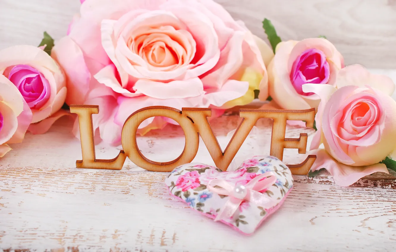 Photo wallpaper roses, hearts, love, heart, pink, flowers, romantic, petals