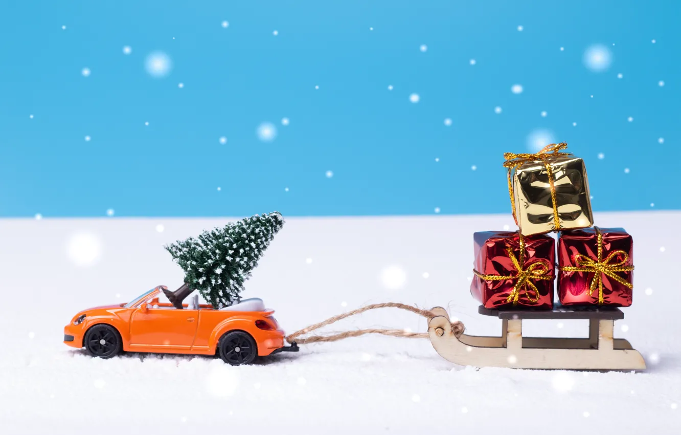 Photo wallpaper toy, new year, Christmas, machine, herringbone, Christmas decorations, new year decorations