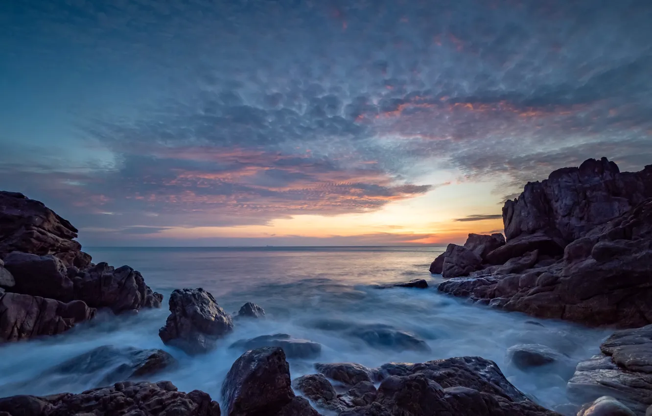 Photo wallpaper sea, the sky, sunset, stones, rocks, coast, Thailand, Andaman Sea