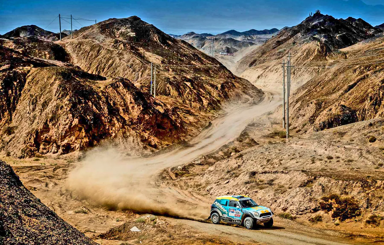 Photo wallpaper Mini, Mountains, Dust, Sport, Speed, Race, Rally, Rally