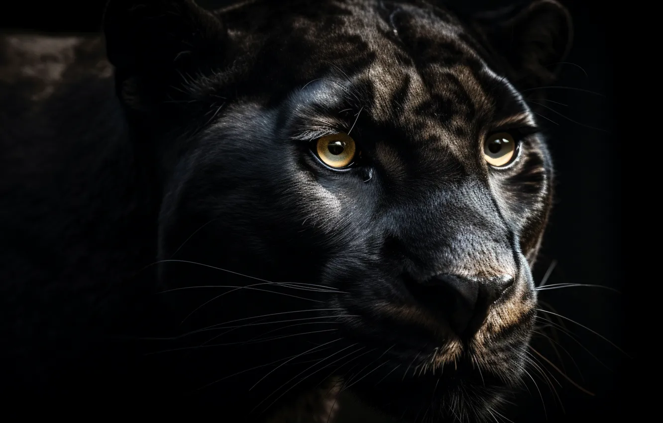 Photo wallpaper look, face, predator, Panther, big cat, closeup, digital art, AI art