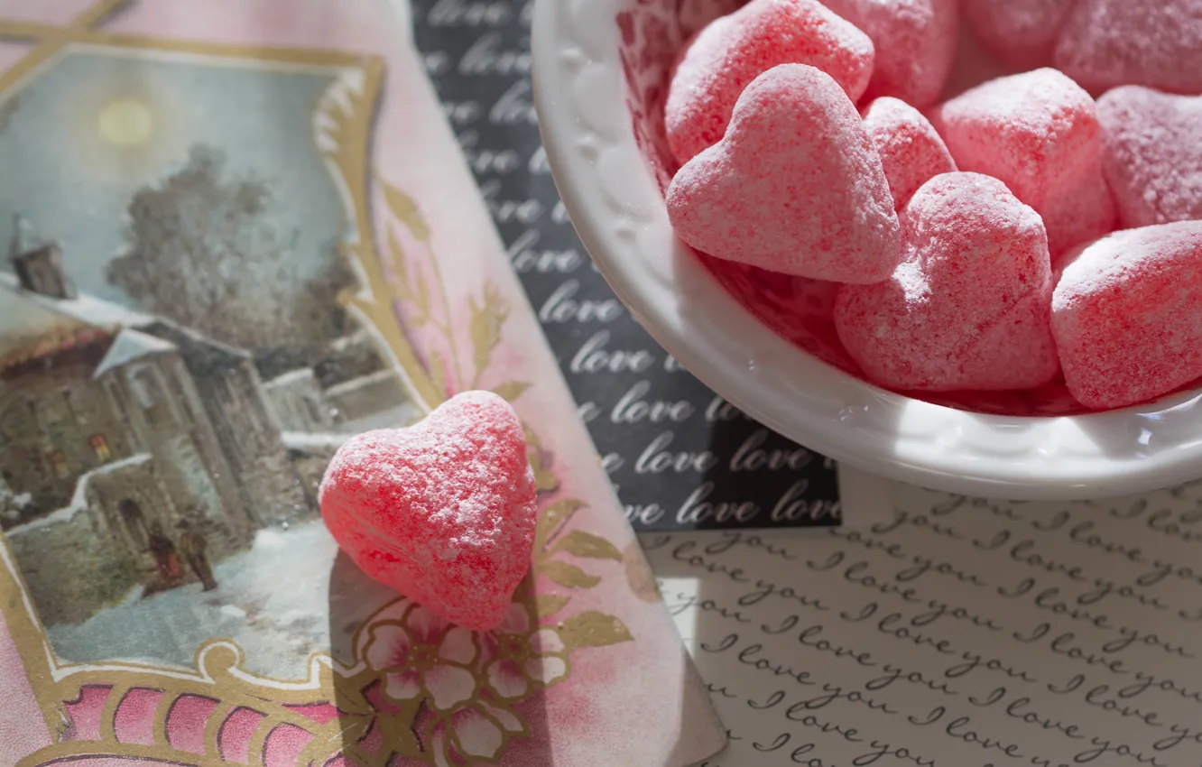 Photo wallpaper background, heart, candy
