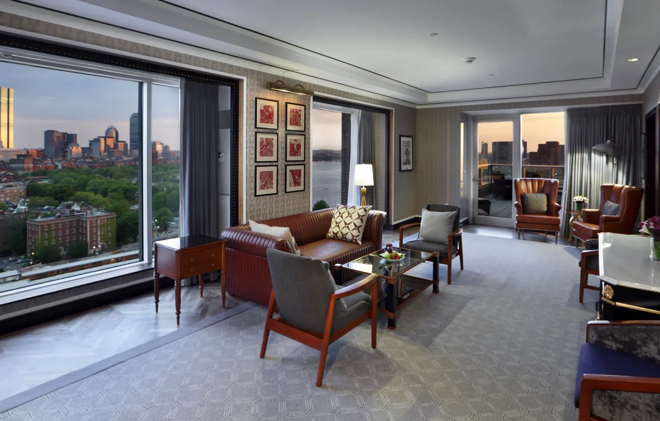 Photo wallpaper room, interior, penthouse, megapolis, Boston, living room, LIVING AREA