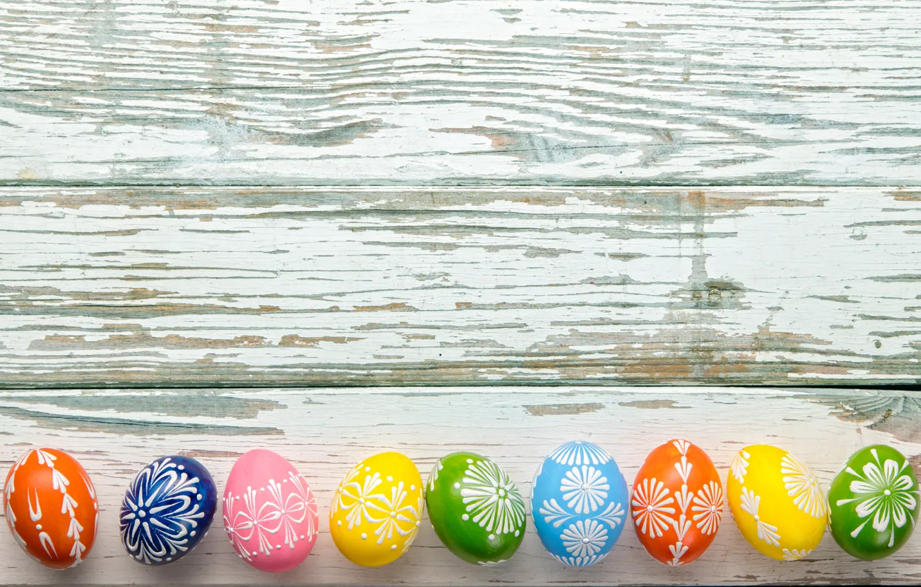 Photo wallpaper colorful, Easter, happy, wood, spring, Easter, eggs, holiday