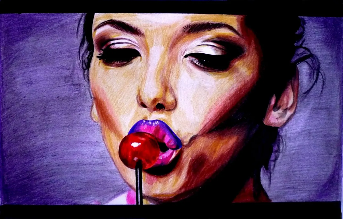 Photo wallpaper girl, figure, silver, lips, gun, Lollipop, Olga Seryabkina