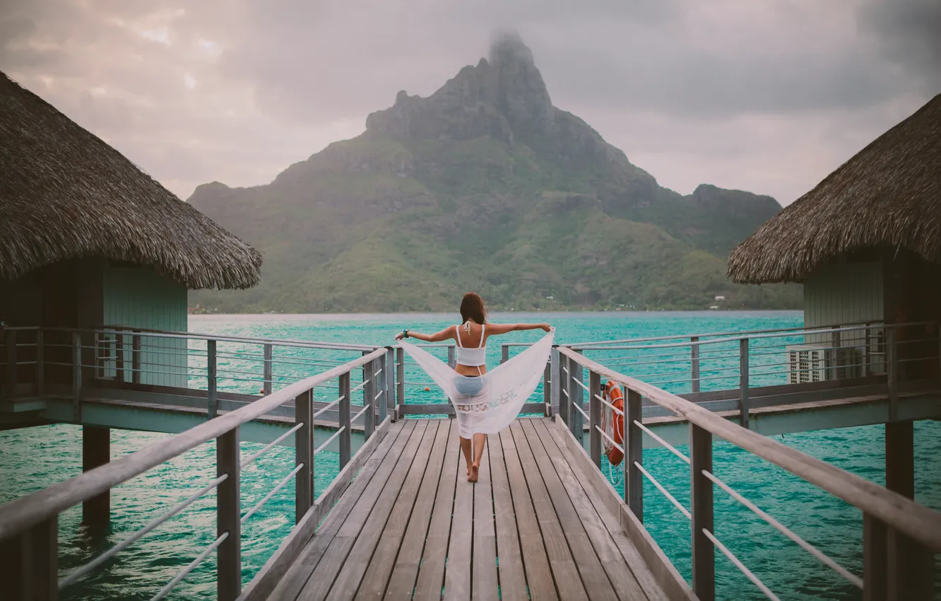 Photo wallpaper water, girl, stay, back