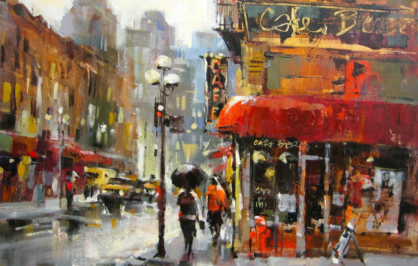 Photo wallpaper road, the city, rain, street, home, lights, frowning, Brent Heighton