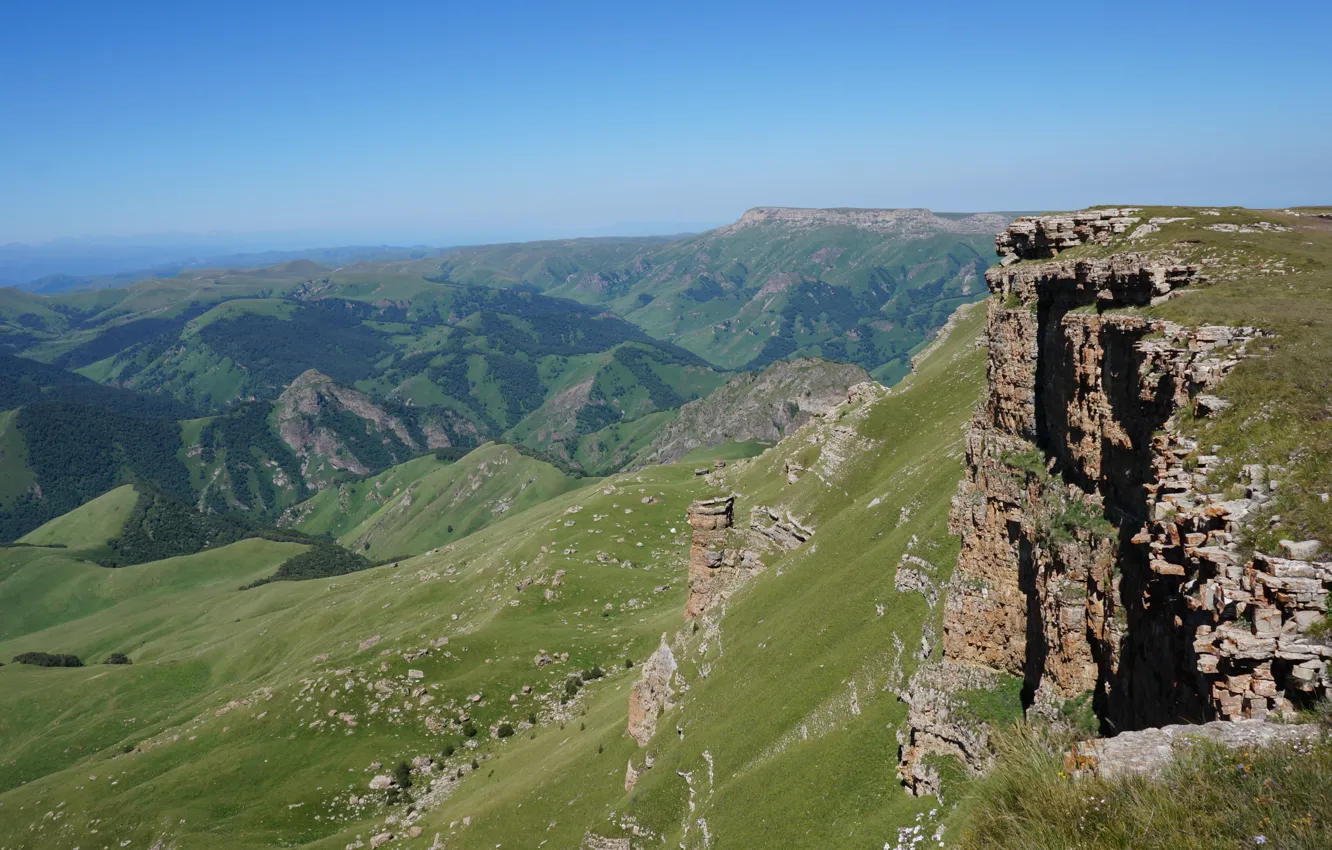 Photo wallpaper mountains, rocks, the Caucasus, plateau Burmanet