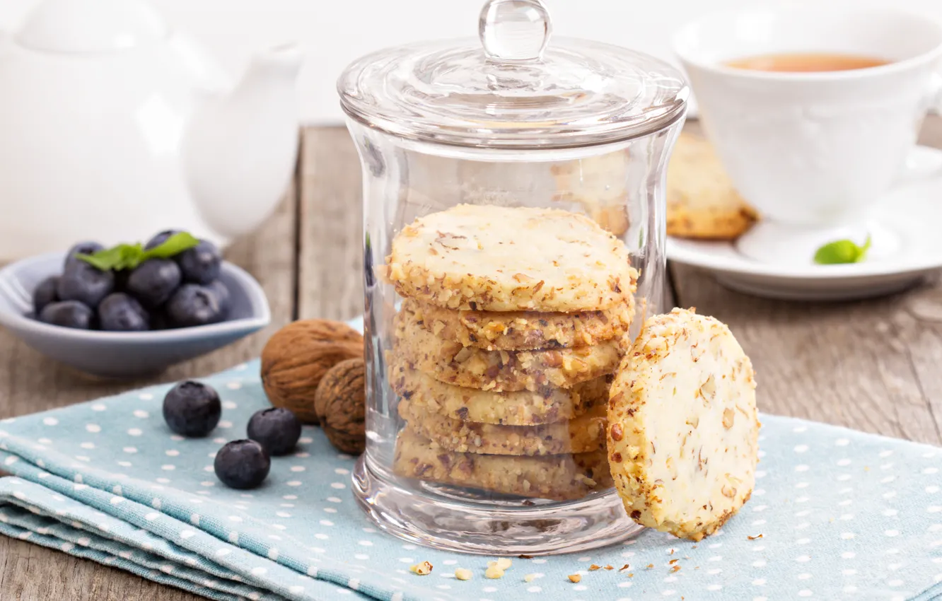 Photo wallpaper blueberries, nuts, nuts, blueberries, Nut biscuits, Peanut cookies