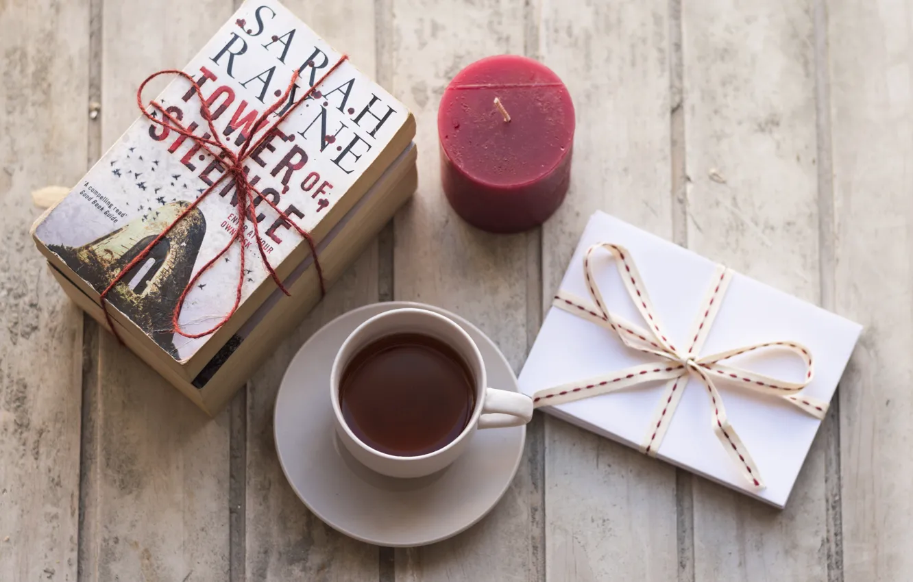 Photo wallpaper holiday, box, gift, coffee, candles, box, gift, holiday