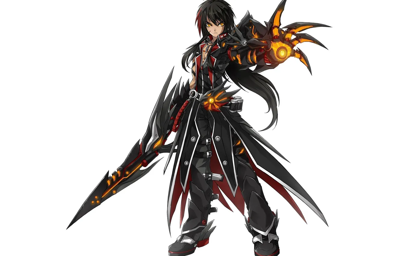 Photo wallpaper sword, long hair, weapon, anime, power, boy, hybrid, asian