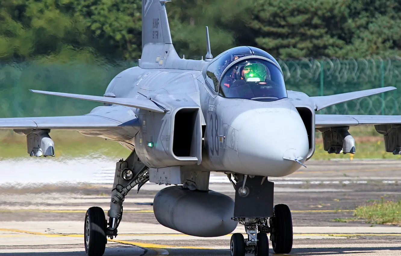 Photo wallpaper multipurpose, Gripen, CAN JAS 39, fighter takeoff