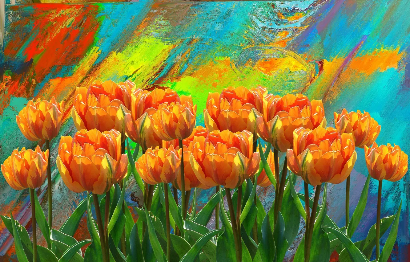 Photo wallpaper Flowers, Figure, Tulips
