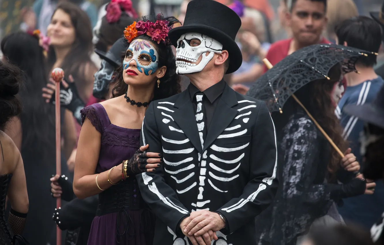 Photo wallpaper skull, frame, hat, mask, costume, skeleton, agent, carnival