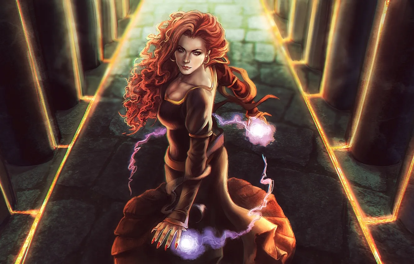 Photo wallpaper girl, magic, art, columns, the witch, audreydutroux