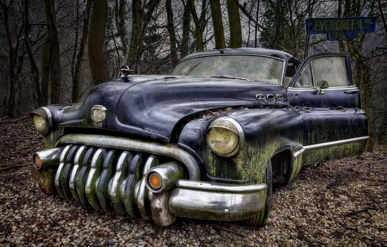 Photo wallpaper Car, Buick, Abandoned, Rusty, Oldtimer, Lost Places