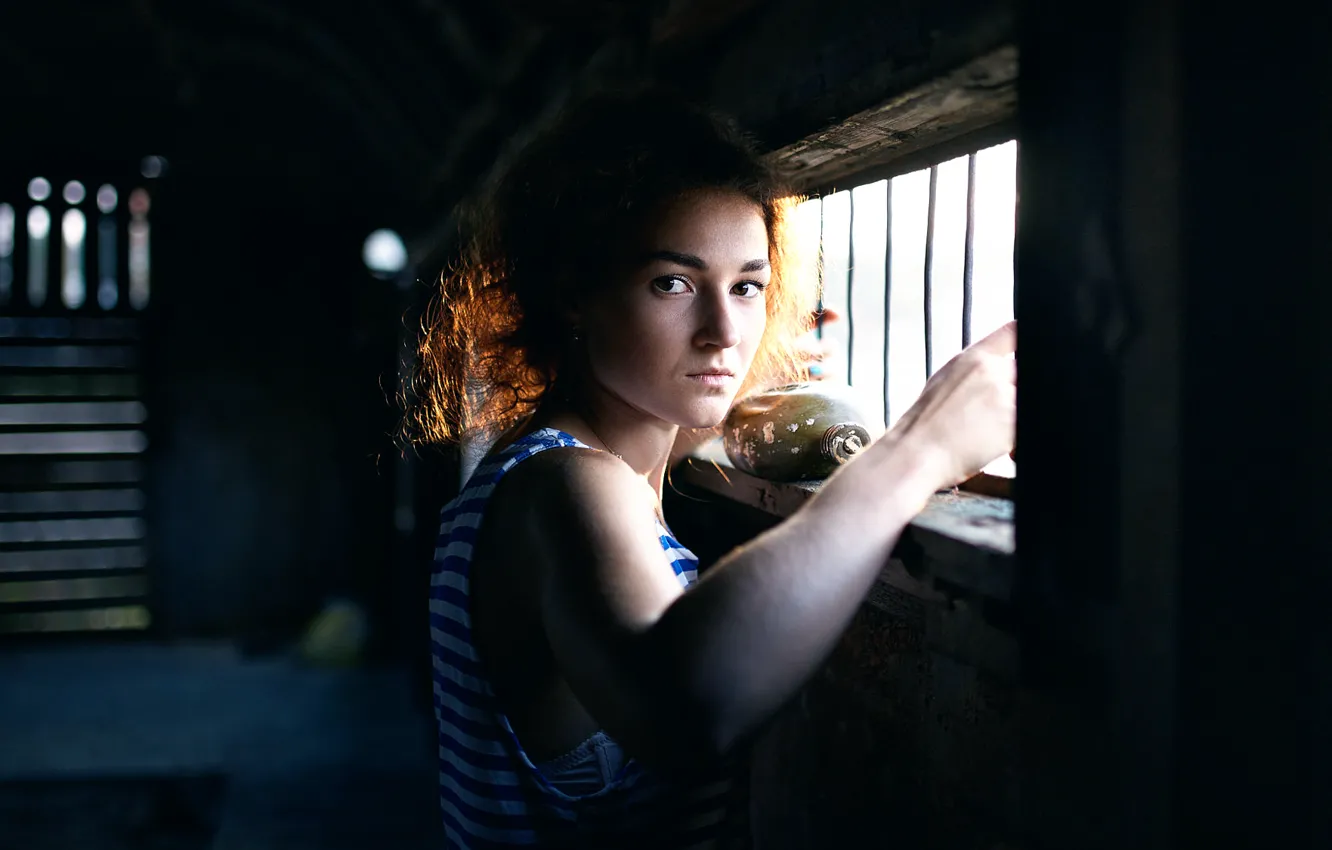 Photo wallpaper girl, vest, army flask