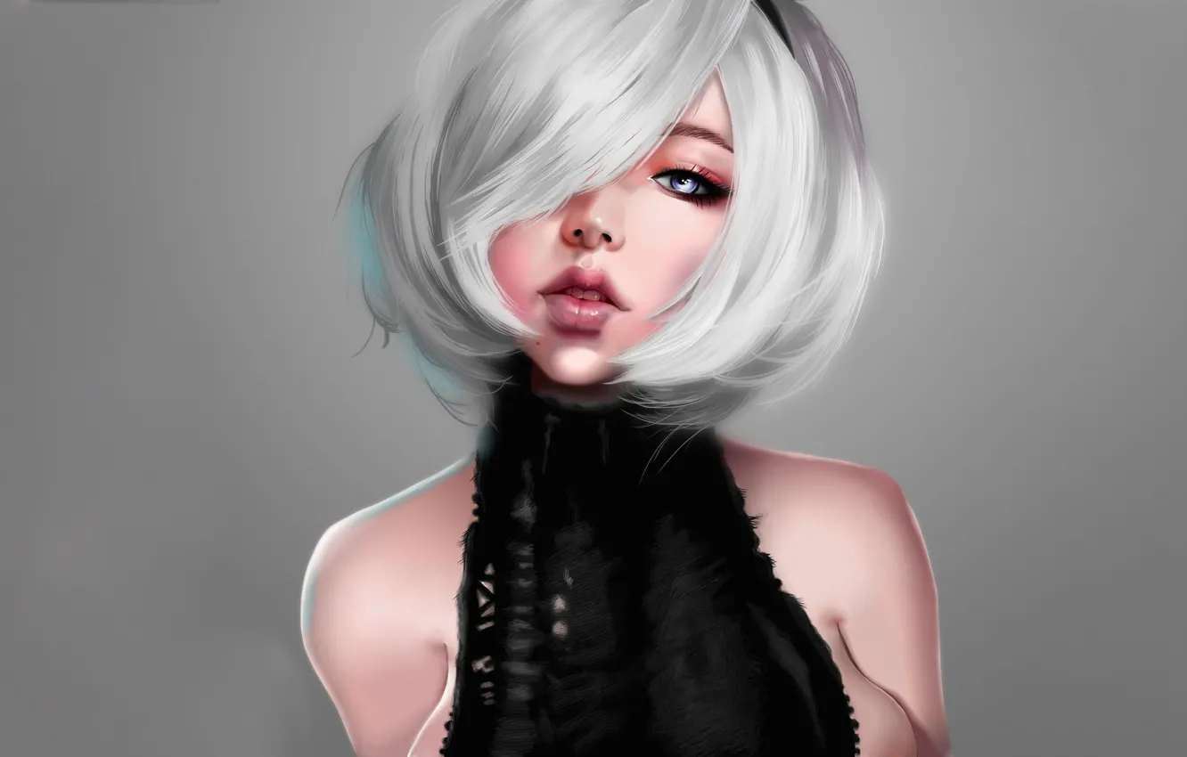 Photo wallpaper Girl, Figure, Lips, Face, Background, Android, Art, Nier