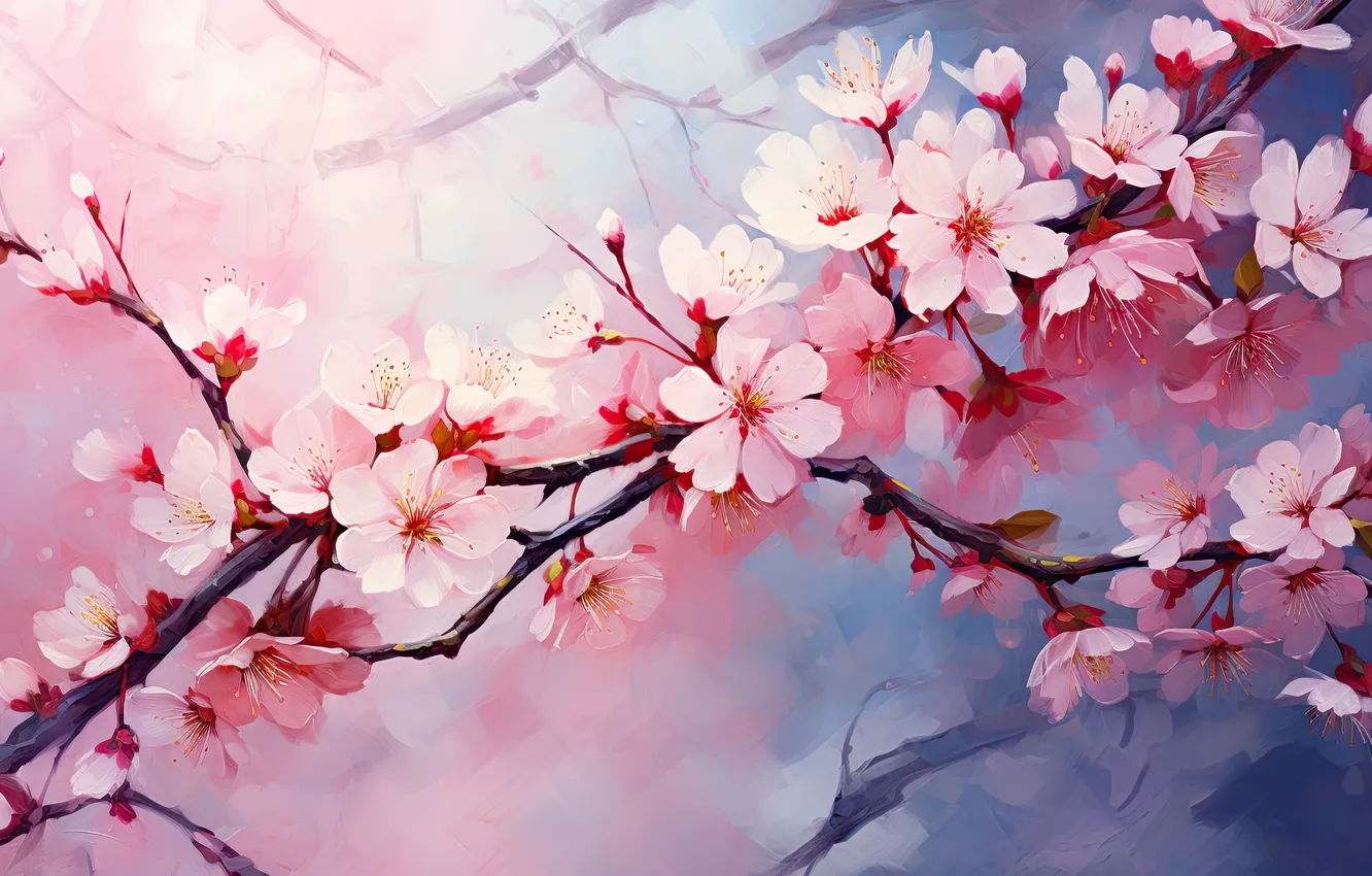 Photo wallpaper flowers, spring, painting, AI art, neural network