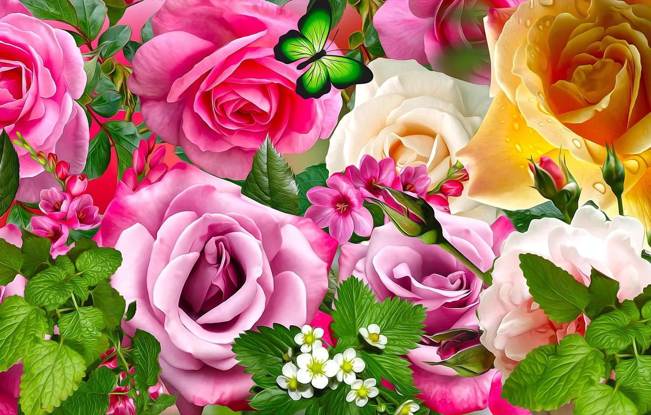 Photo wallpaper flowers, roses, colored