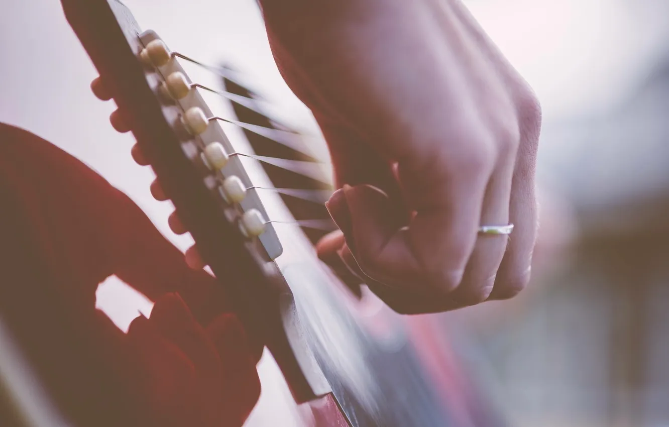 Photo wallpaper guitar, strings, hands, ring