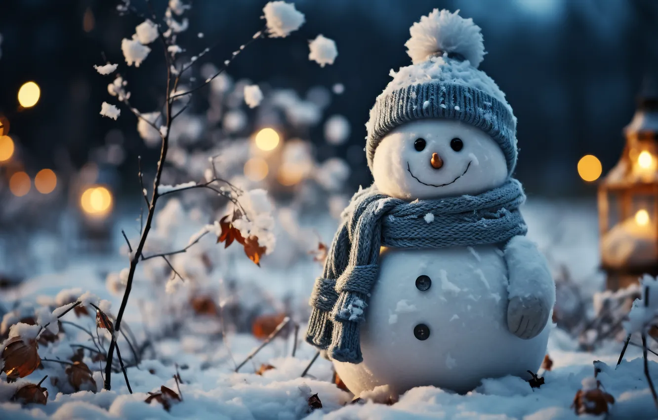 Photo wallpaper winter, snow, New Year, Christmas, snowman, happy, Christmas, winter
