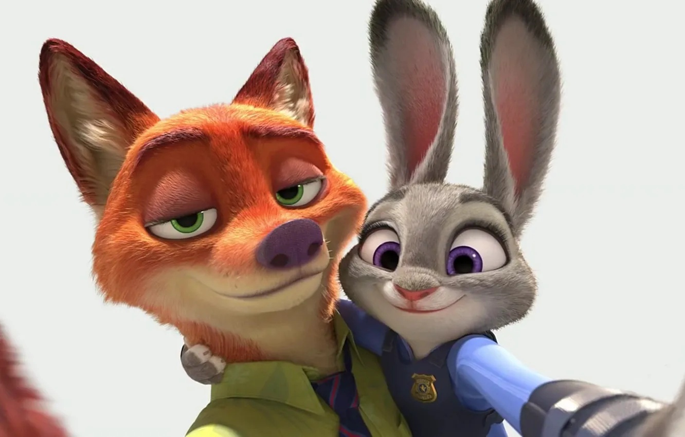 Photo wallpaper cinema, Disney, fox, animals, police, blue, smile, rabbit