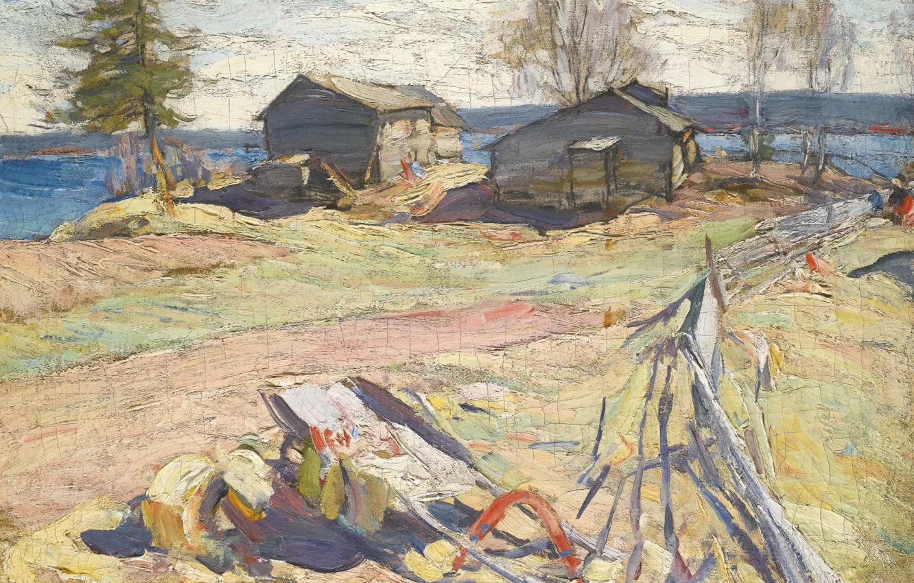 Photo wallpaper out of the city, Abram Efimovich Arkhipov, VILLAGE IN THE NORTH