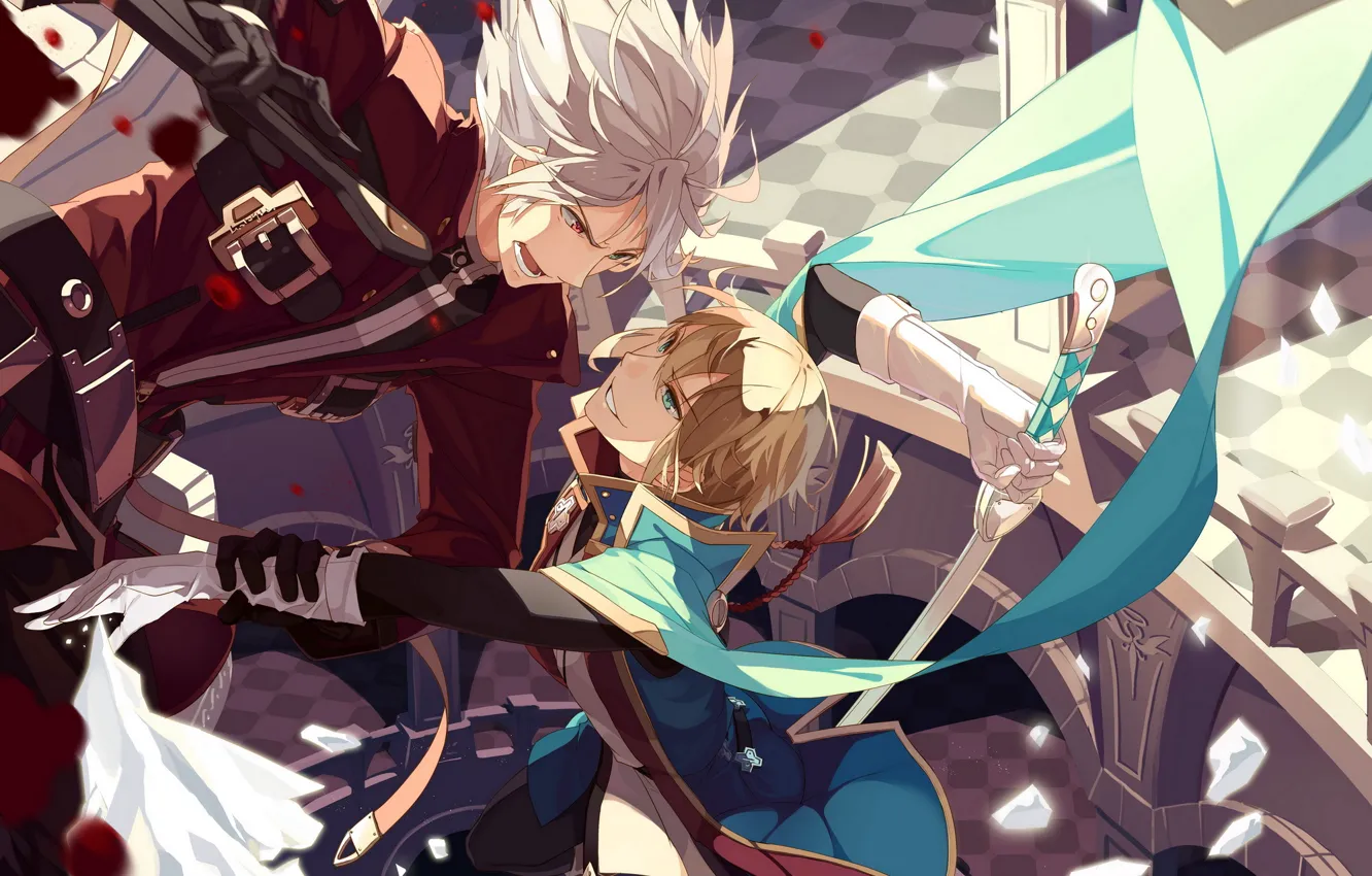 Photo wallpaper anime, blazblue, swords, Ragna The Bloodedge, Kisaragi Jin, If