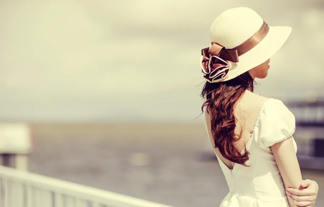 Photo wallpaper girl, the wind, hair, hat