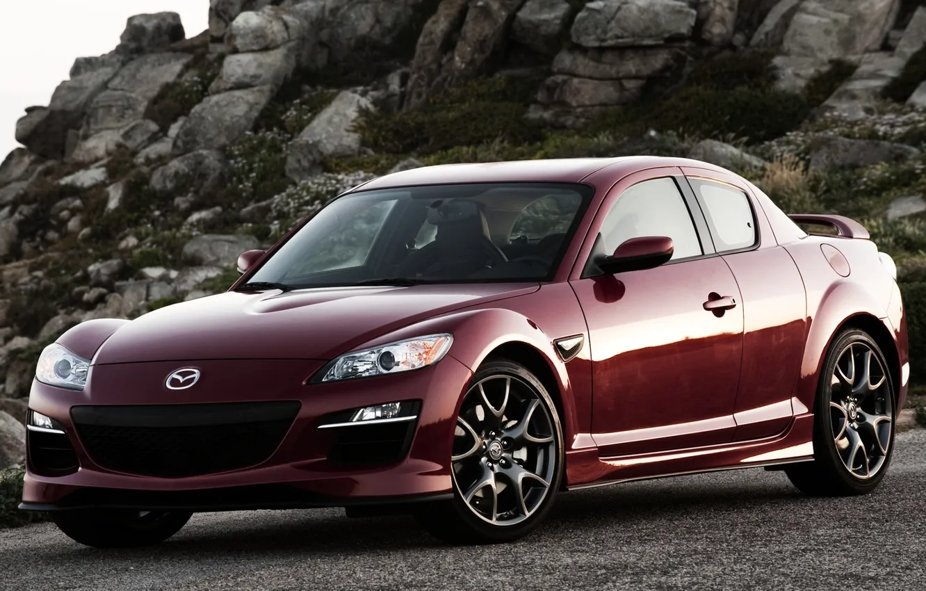 Photo wallpaper red, stones, Mazda, sports car, the front, Mazda, RX-8, Arax-8