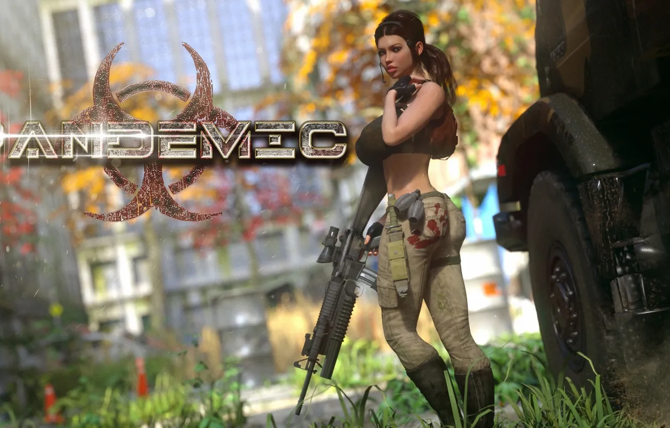 Photo wallpaper ass, chest, look, girl, infection, Truck, machine, virus