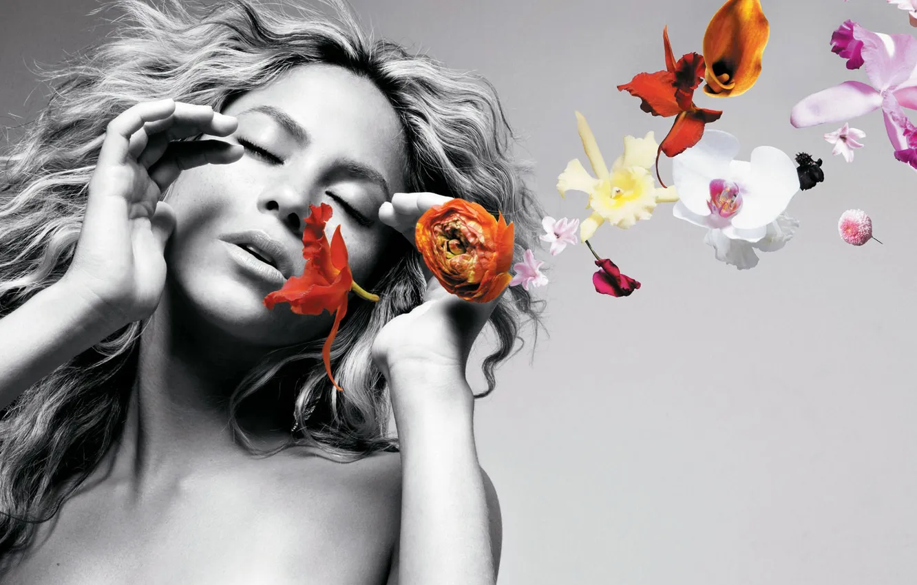Photo wallpaper flowers, actress, singer, shakira