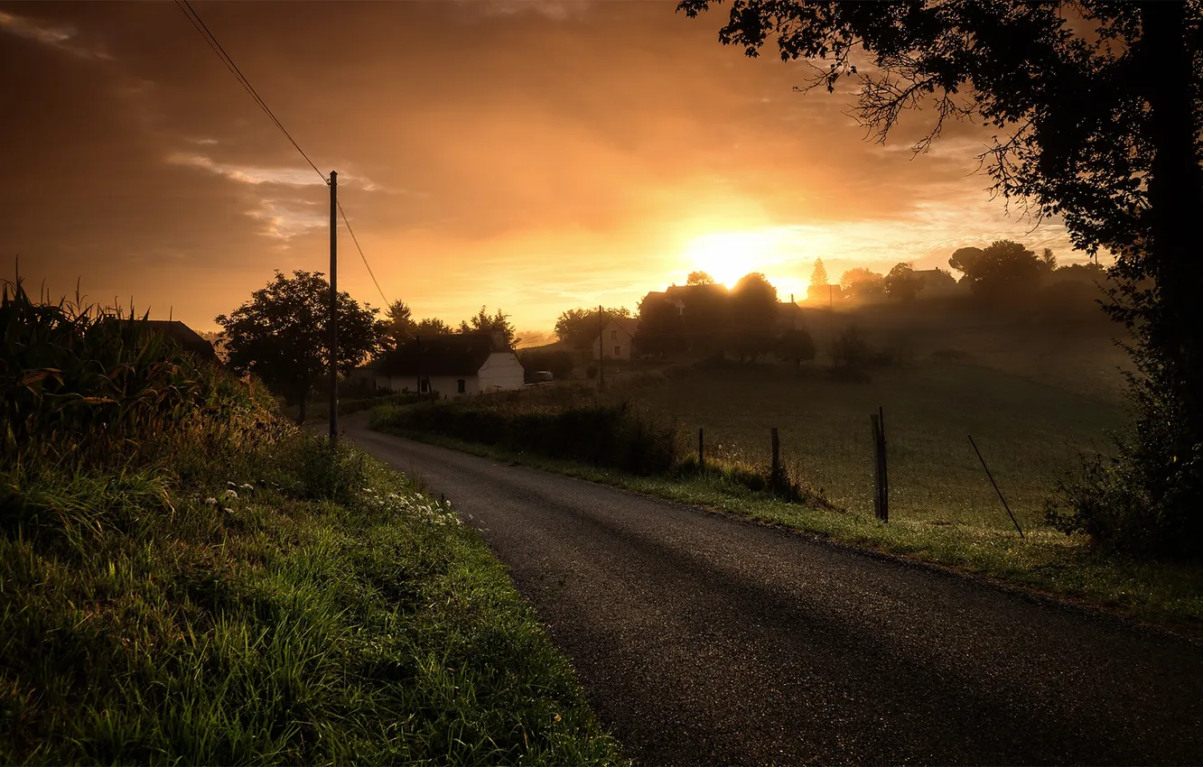 Photo wallpaper road, sunset, nature