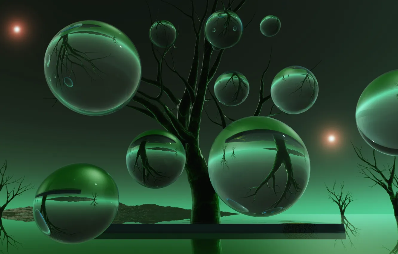 Photo wallpaper balls, green, trees