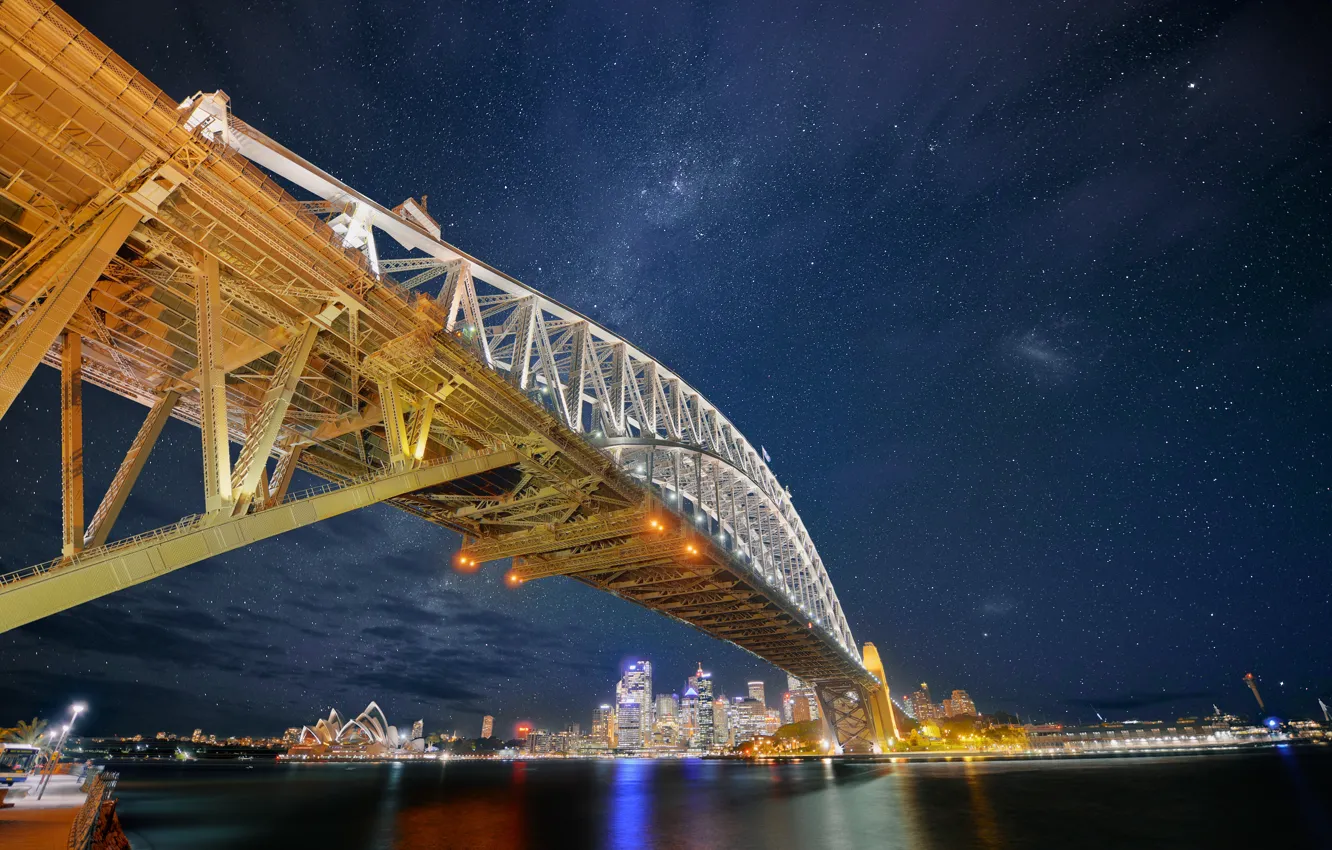 Photo wallpaper stars, night, bridge