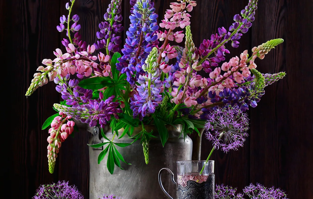 Photo wallpaper bouquet, Cup holder, lupins, Natalia Kazantseva