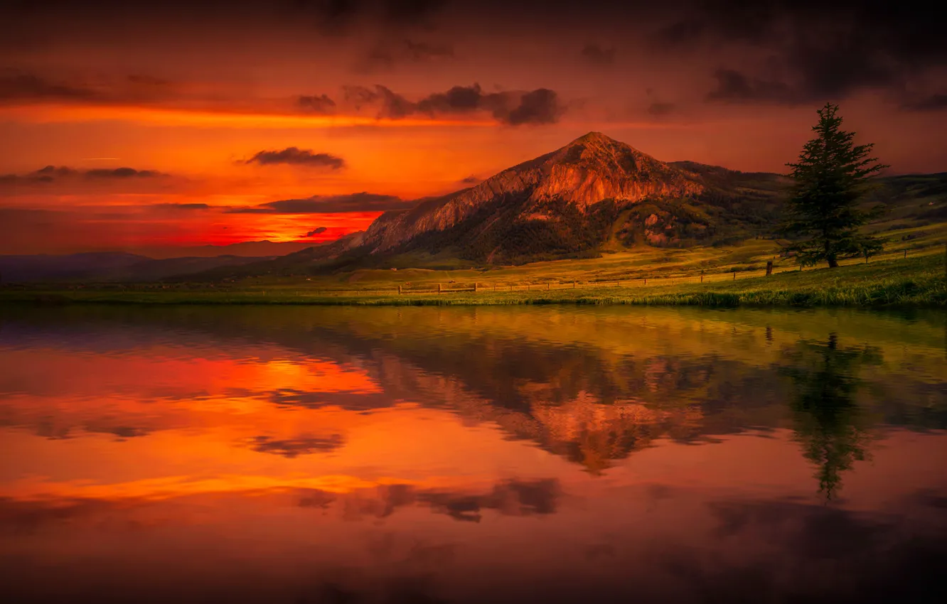 Photo wallpaper the sky, clouds, landscape, reflection, mountain
