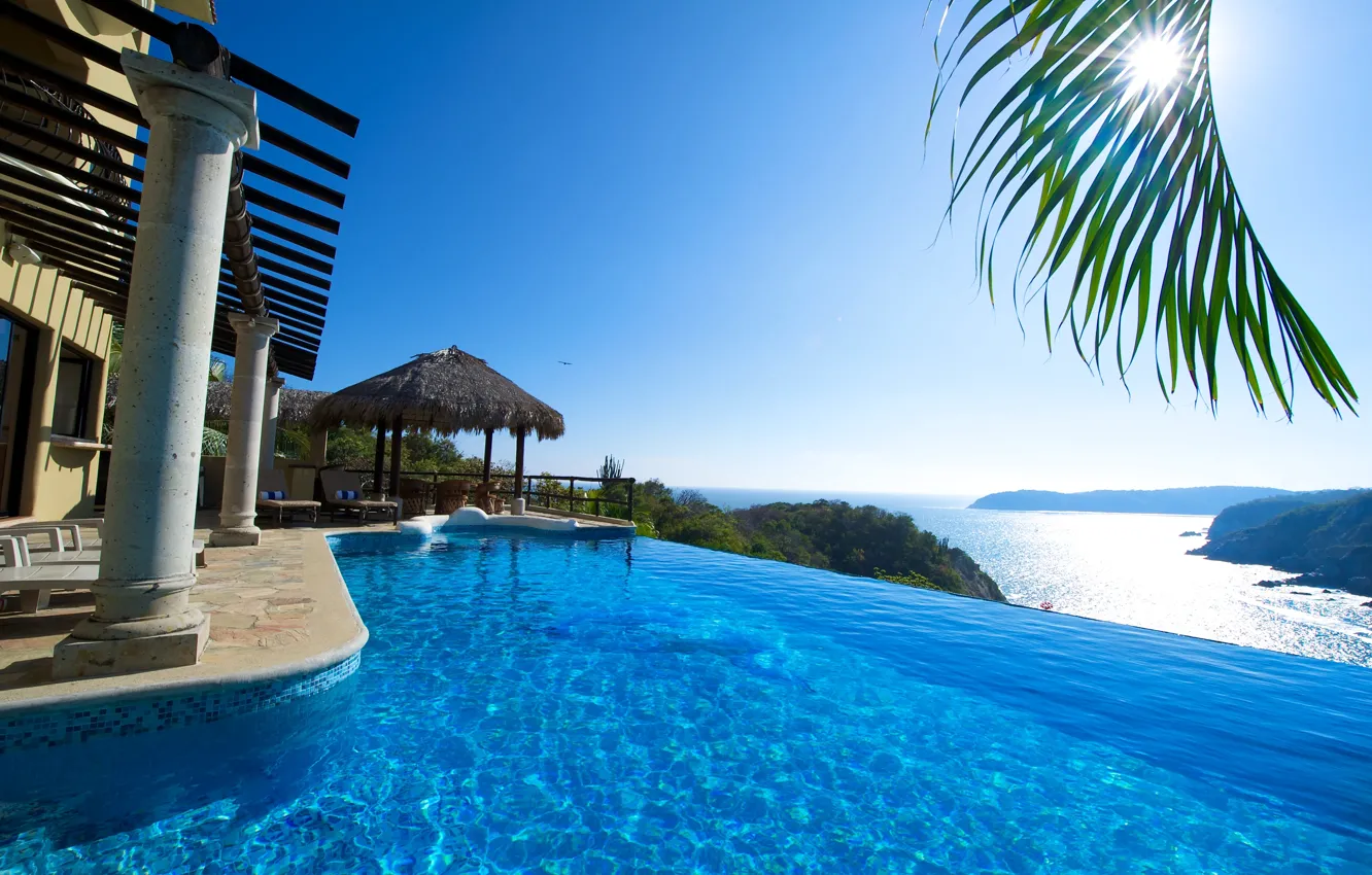 Photo wallpaper sea, the sun, view, pool, resort, Mexico