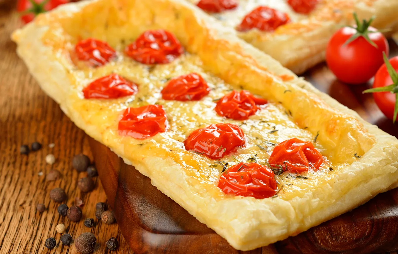 Photo wallpaper Board, pie, pepper, tomatoes, tomatoes, pellet