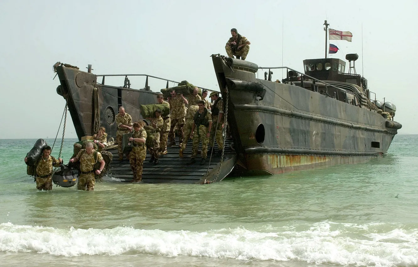 Photo wallpaper soldier, sea, landing, Royal Marines, surface sea vehicle