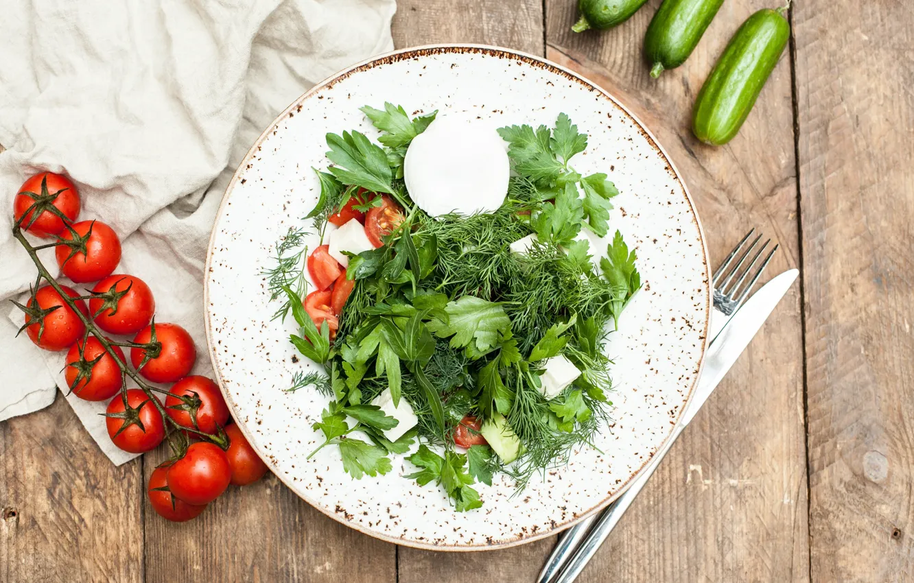 Photo wallpaper greens, tomatoes, salad